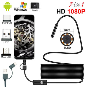 USB Endoscope Camera: Waterproof Borescope with LED Lights - High Definition Inspection Camera  computerlum.com Soft Cable 1m 