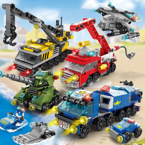 City Heroes Building Blocks Set: Fire Police Truck Crane Tank Helicopter - Creative Play for Kids  computerlum.com   