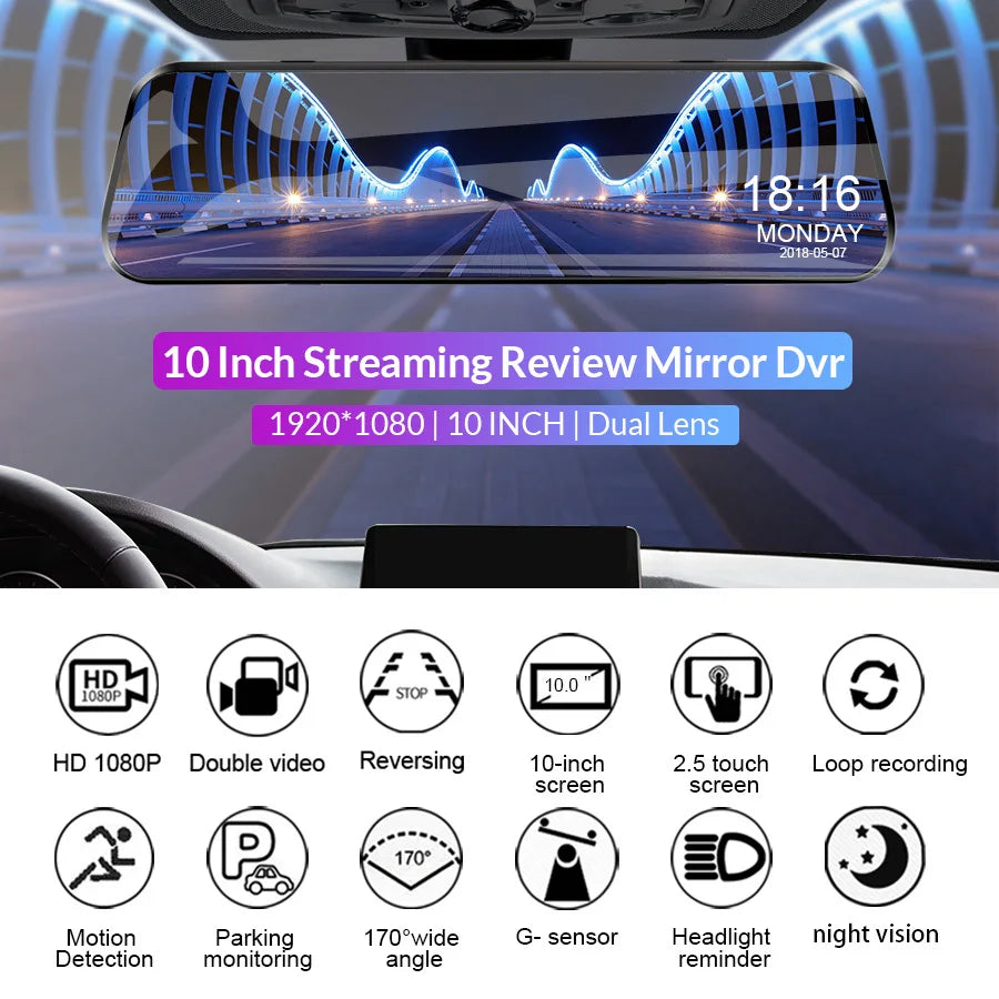 Car Mirror Camera Touch Screen Video Recorder Rearview Dash Cam: HD Quality  computerlum.com   