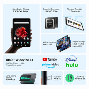 Alldocube iPlay 50 Mini 4GB RAM 64/128GB ROM Tablet 8.4inch Tiger T606 Android13 Widevine L1 4000mAh Dual SIM 4G LTE  ComputerLum.com   