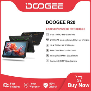 DOOGEE R20 Rugged Tablet 10.4 inch 2.4K Display Helio G99 Octa Core 6nm 20GB(8+12) 256GB 21600mAh 33W Fast Charge Android 13  ComputerLum.com   