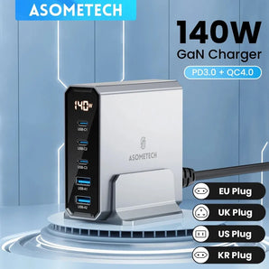 ASOMETECH GaN USB C Charger: Ultimate 5-Port Power Hub with Quick Charging  computerlum.com   