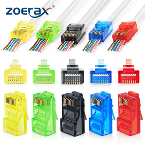 ZoeRax Cat6 Pass Through Ethernet Plugs: High Performance Connectors  computerlum.com Mix Colors 100pcs CHINA