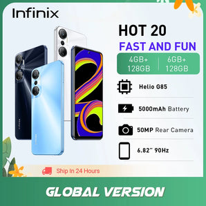 *World Premiere*Infinix HOT 20 4GB 128GB Smartphone 6.82inch 90HZ Screen Helio G85 Mobile Phone 50MP Rear Camera 5000mAh Battery  ComputerLum.com   