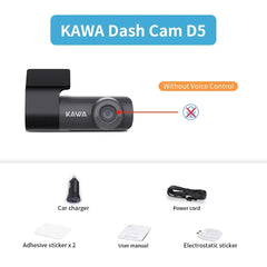 KAWA D5 Dash Cam: Night Vision & Emergency Recording Control: Spoken Commands, 360° Rotation, Wi-Fi, Crystal-Clear Footage