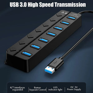 USB Hub Splitter: Expandable Multi-Port Adapter with Switches  computerlum.com   