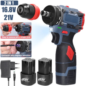 16.8V/21V Brushless 2 in 1 Electric Screwdriver Impact Drill 45/55Nm Rechargeable Multifunctional Cordless Screw Driver Drill