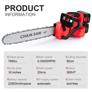 16Inch Brushless Electric Chain Saw Cordless chainsaw Portable Logging Saw Pruning Woodworking Power Tool For Makita 18V Battery