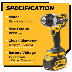 1800N.M Torque Brushless Electric Impact Wrench 1/2 Inch Cordless Socket Wrench Compatible With Makita 18V Battery Power Tools