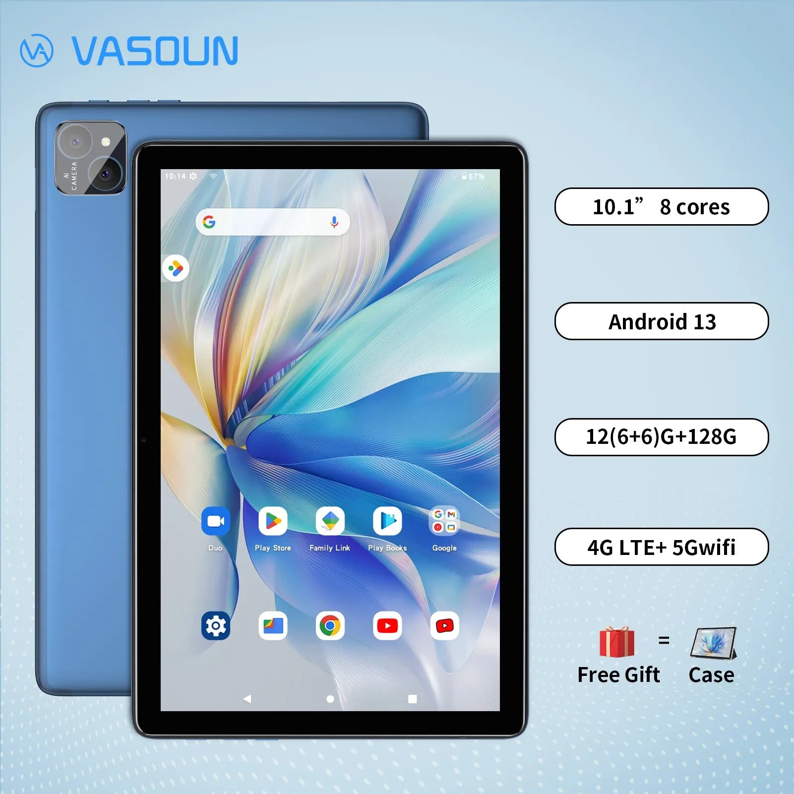 VASOUN Android 13 Tablet: Ultimate Performance 10.1" Device With Dual Cameras  computerlum.com   