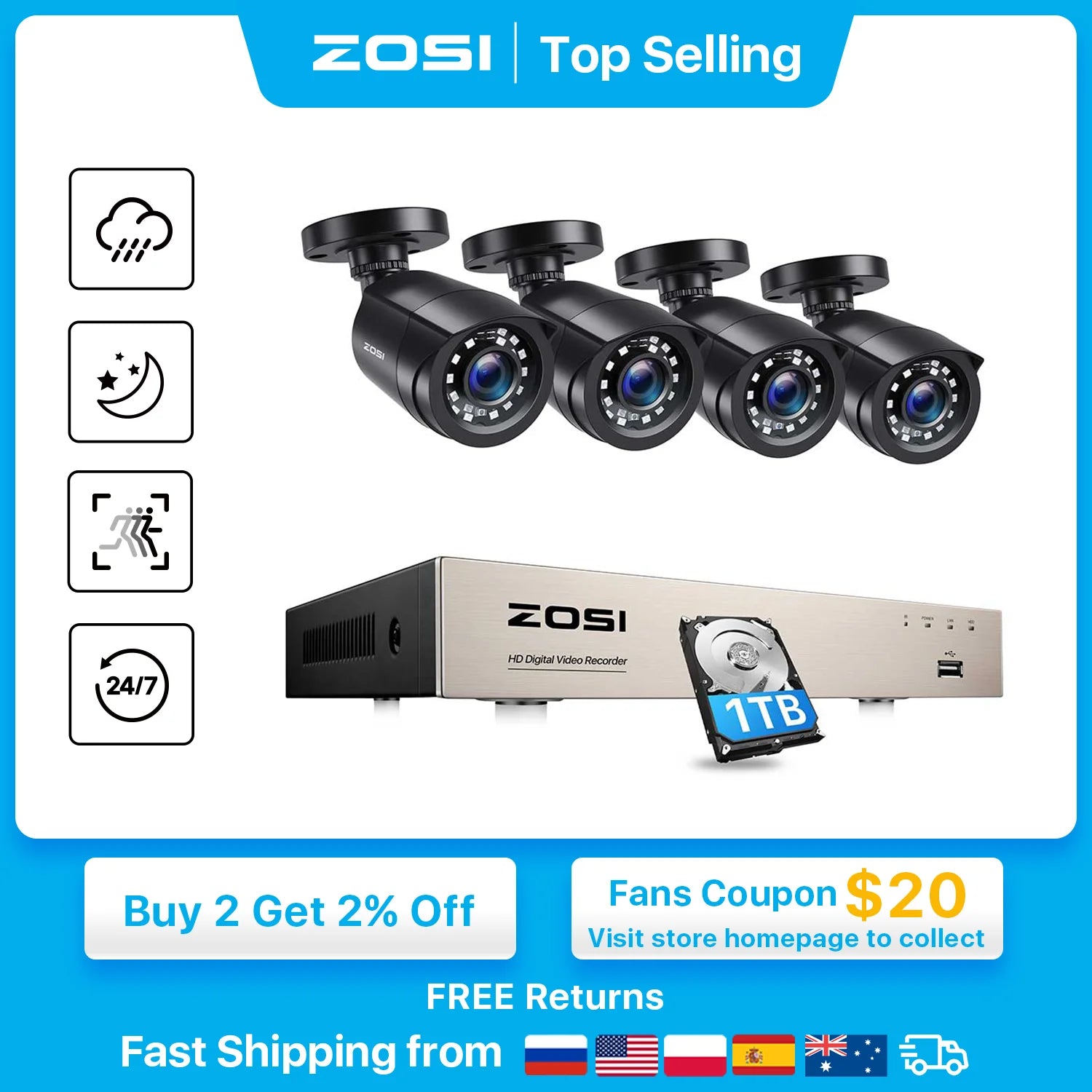 ZOSI 8CH 1080P CCTV System Outdoor Camera Kit: Enhanced Day/Night Surveillance  computerlum.com   