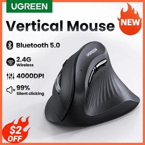 UGREEN Vertical Mouse Wireless Bluetooth Ergonomic Mute Buttons: Ultimate Comfort  computerlum.com   