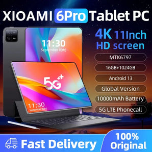 2024 New Original Pad 6 Pro Tablet Android 13 16GB 1TB Dual SIM 10 Core WPS GPS Bluetooth 5G Network Phone Call Mi Tablet PC  ComputerLum.com   