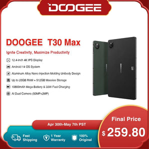 DOOGEE T30 Max Tablet 12.4" 4K 20GB(8+12) 512GB Android 14 50MP Dual Camera 10800mAh 33W Fast Change Aluminum Alloy Nano Unibody  ComputerLum.com   